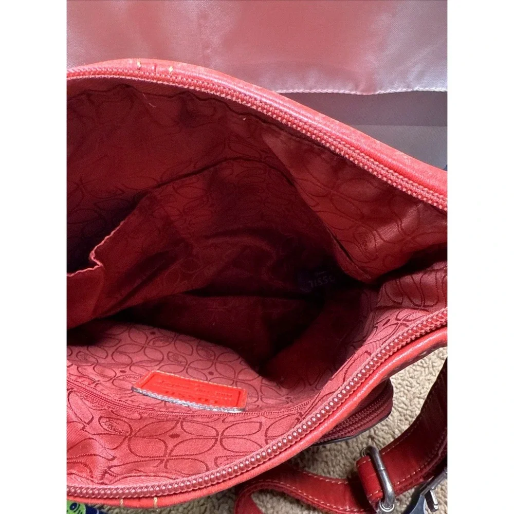 Vintage 90s Fossil Red Genuine Leather Crossbody Organizer Bag 11x11‎